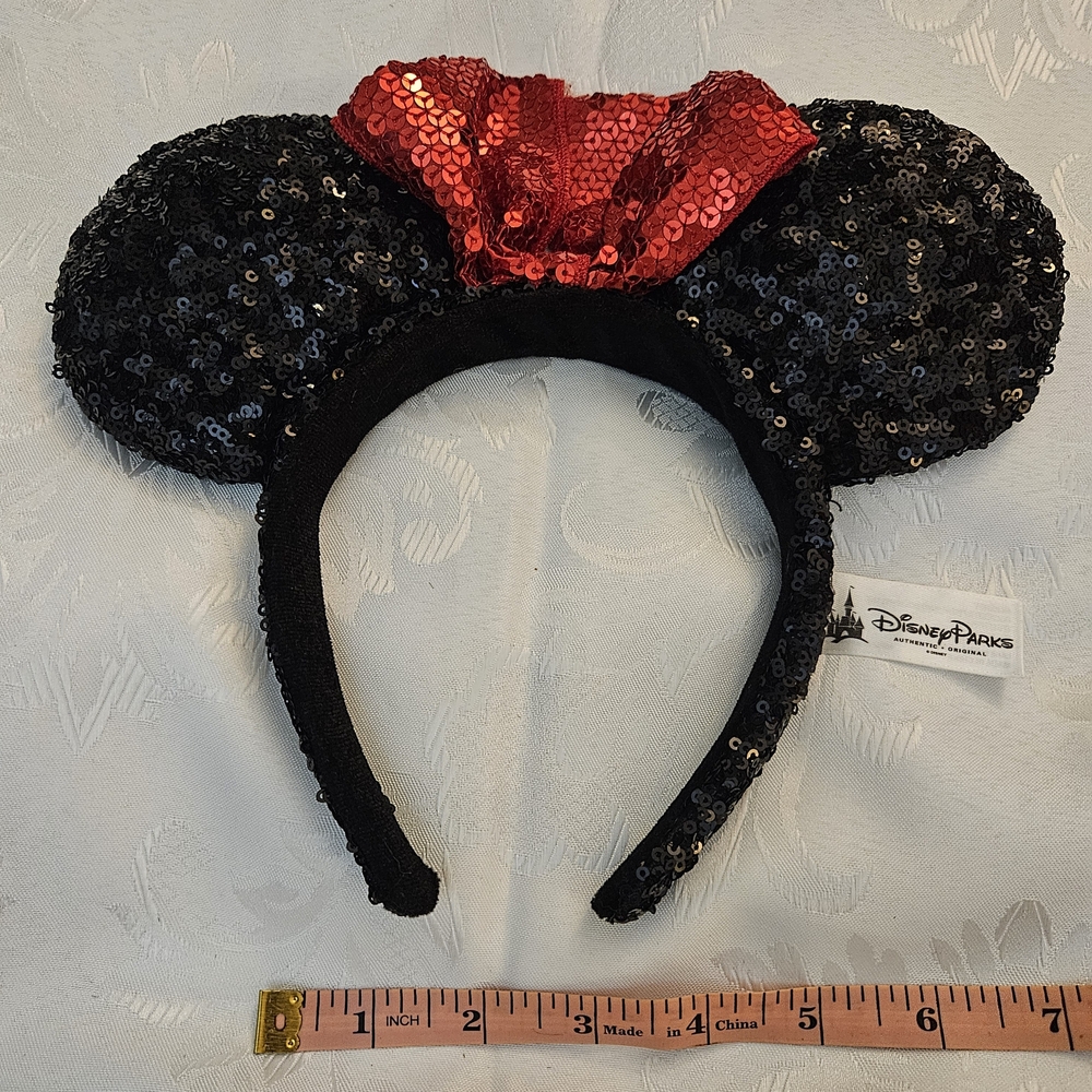 Disney Sequin Minnie Mouse Ears Headband - Black and Red